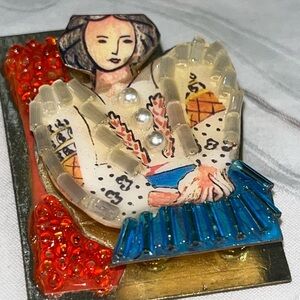Bonnie Kondos Signed Handcrafted Brooch – Beaded Mixed Media Pin 20250201